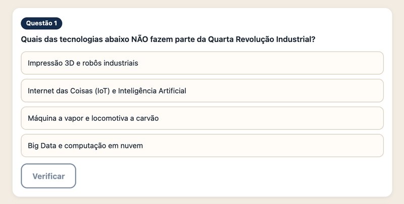 Questão de múltipla escolha sobre tecnologias da Quarta Revolução Industrial